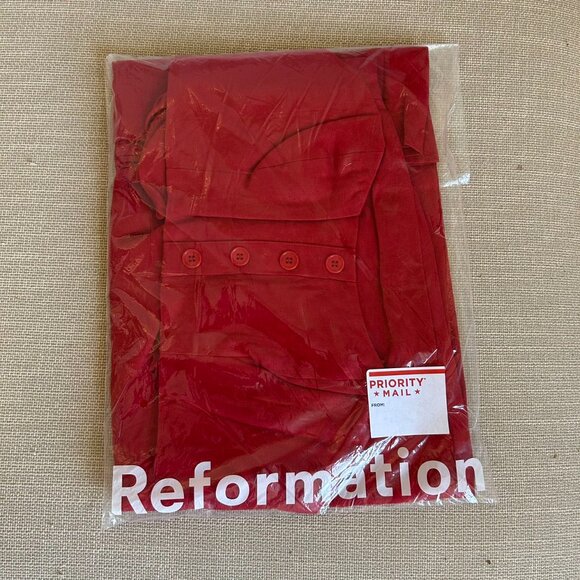 NEW Reformation Teya Linen Two Piece Sz6 Cherry Red Mini Dress Causal Set - Picture 7 of 13